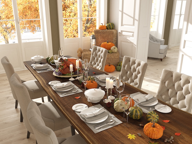 cozy nordic kitchen in an apartment. thanksgiving and fall concept. 3D rendering